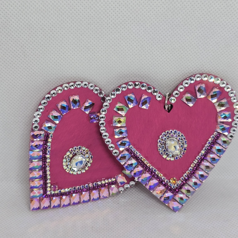 Pink Heart Rhinestone Earrings